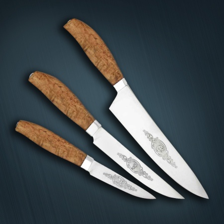 Набор ножей «Поварской» карельская береза