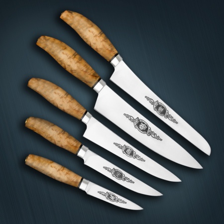 Набор ножей «Поварской - 5» карельская береза