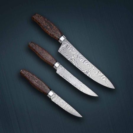 Набор ножей «Поварской-3» стаб. кар береза коричневая дамасская сталь ZDI-1016