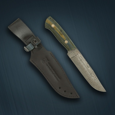 Нож ЦМ «Секач» нержавеющая дамасская сталь, микарта желто - зеленая