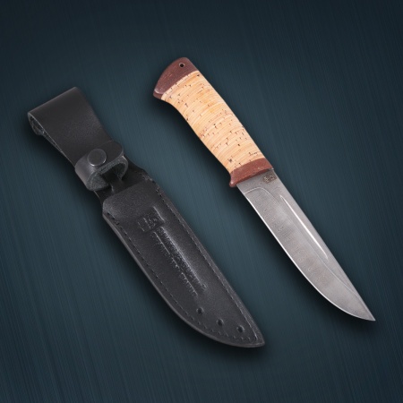 Нож «Бекас» нержавеющая дамасская сталь, береста/текст