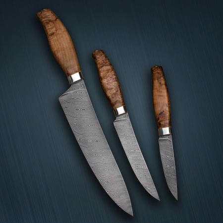 Набор ножей «Поварской-3» стаб. кар береза натуральная, фибра дамасская сталь ZDI-1016