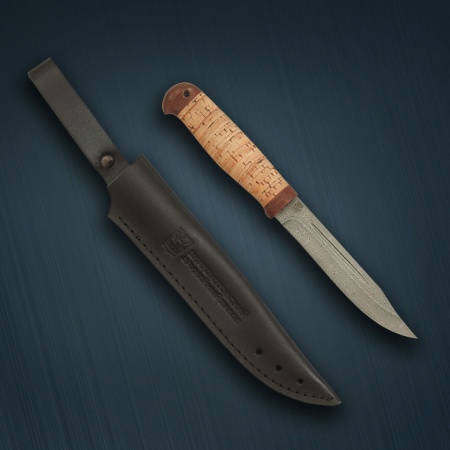 Нож «Финка-1» нержавеющая дамасская сталь, береста, текстолит