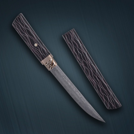 Нож Айкути, дамасская сталь ZDI-1016, композит с алюминиевой микросеткой соты