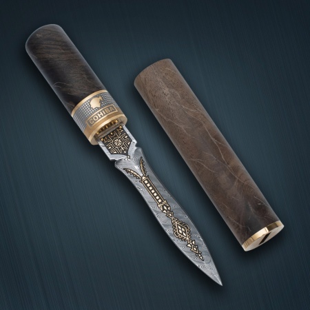 Нож «Сигара COHIBA» стабилизированный ореховый кап, дамасская сталь ZDI-1016