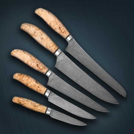 Набор ножей «Поварской-5» карельская береза дамасская сталь ZDI-1016