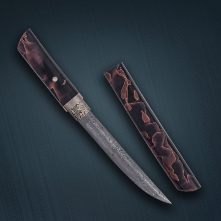 Нож «Айкути 27» дамасская сталь ZDI-1016, черный, мокуме гане