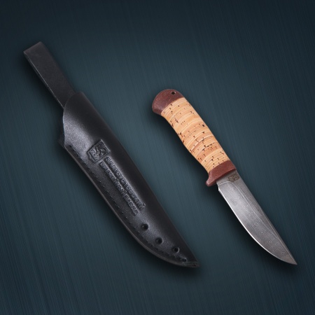 Нож «Пустельга» нержавеющая дамасская сталь, береста/текст